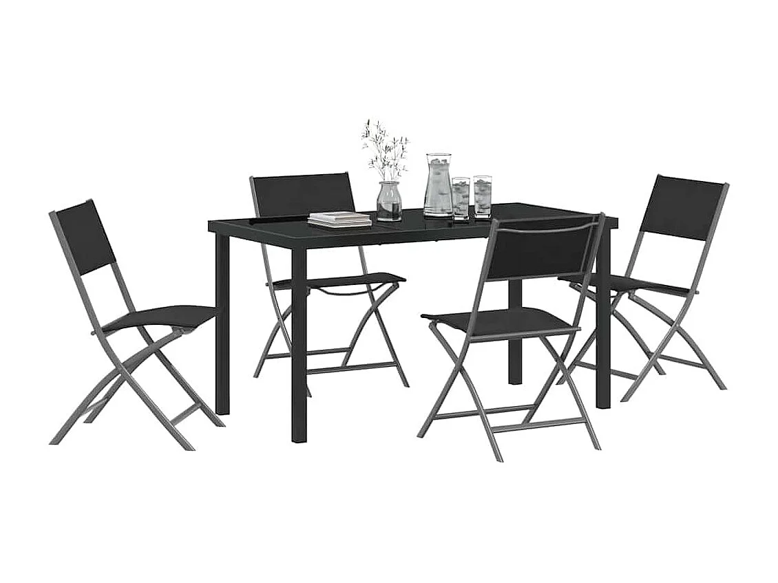 Ensemble de Salle à Manger de Jardin 5 Pièces Noir Textilène et Acier