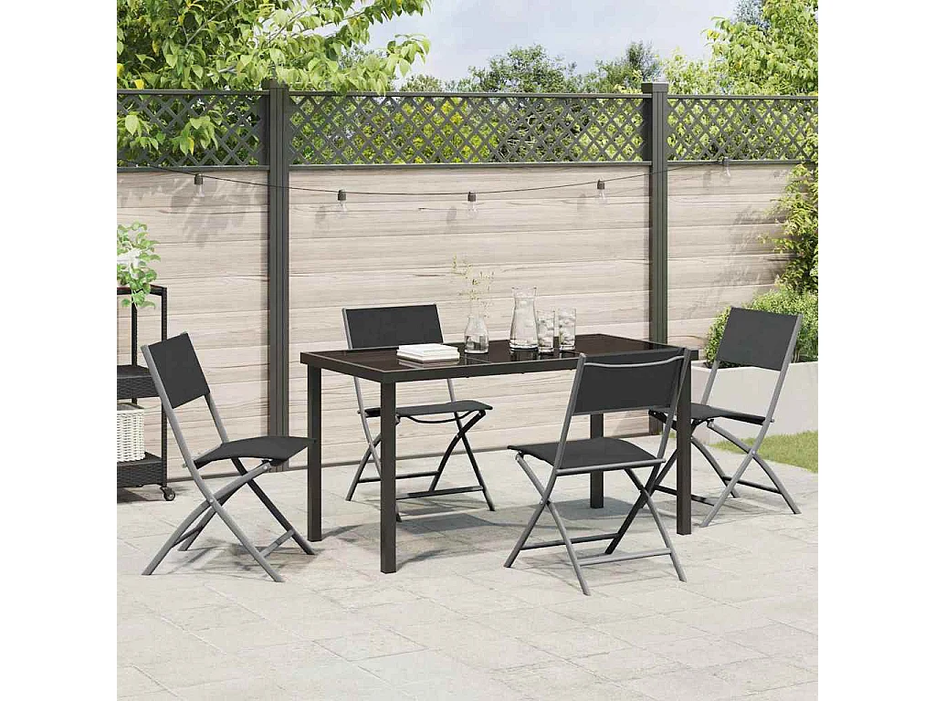 Ensemble de Salle à Manger de Jardin 5 Pièces Noir Textilène et Acier