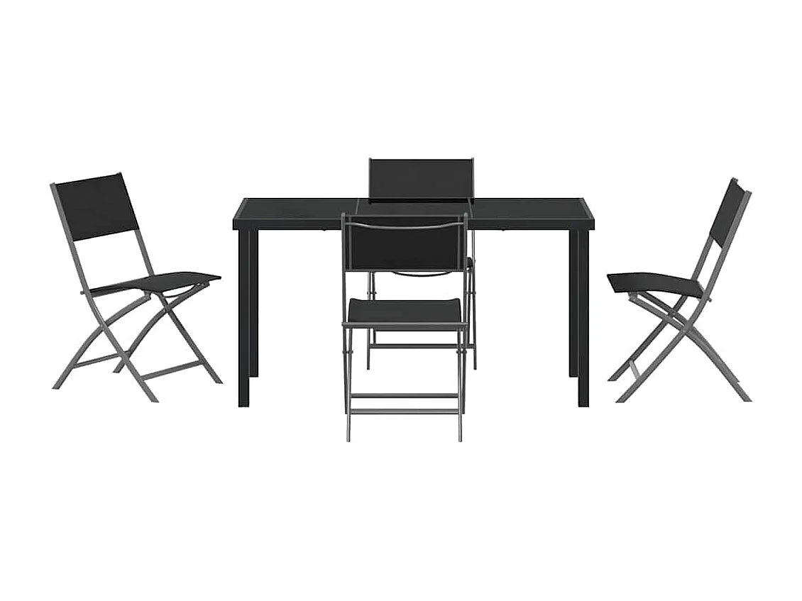 Ensemble de Salle à Manger de Jardin 5 Pièces Noir Textilène et Acier