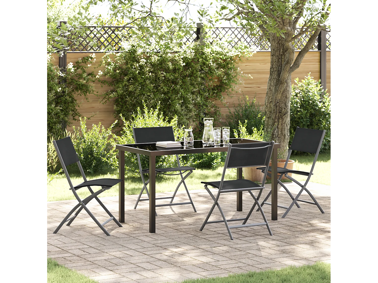 Ensemble de Salle à Manger de Jardin 5 Pièces Noir Textilène et Acier