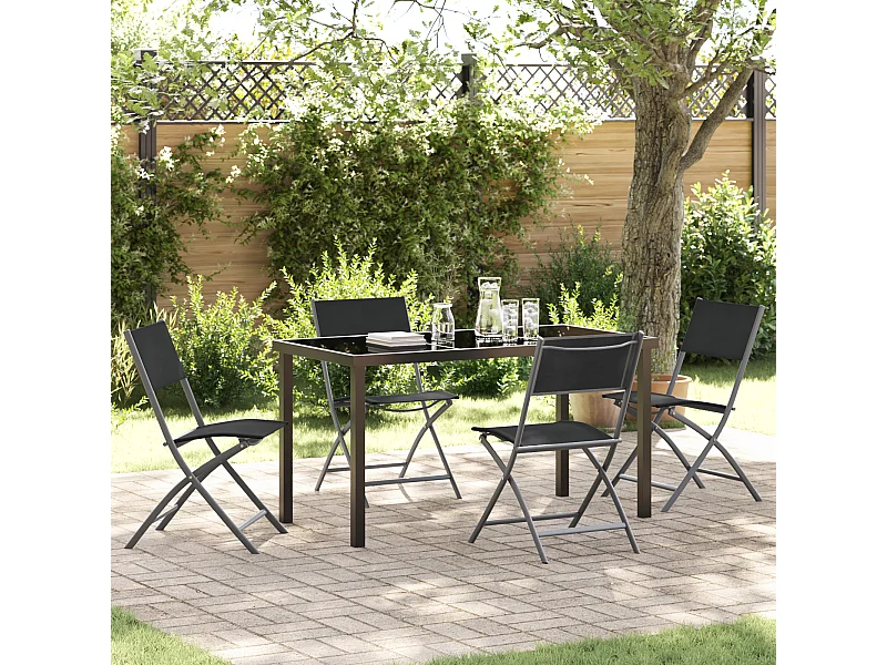 Set da pranzo da giardino in textilene e acciaio nero da 5 pezzi