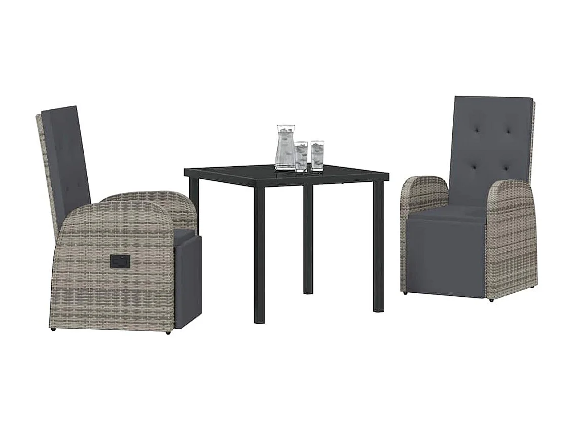 3-delige tuinset met grijze polyrotan kussens