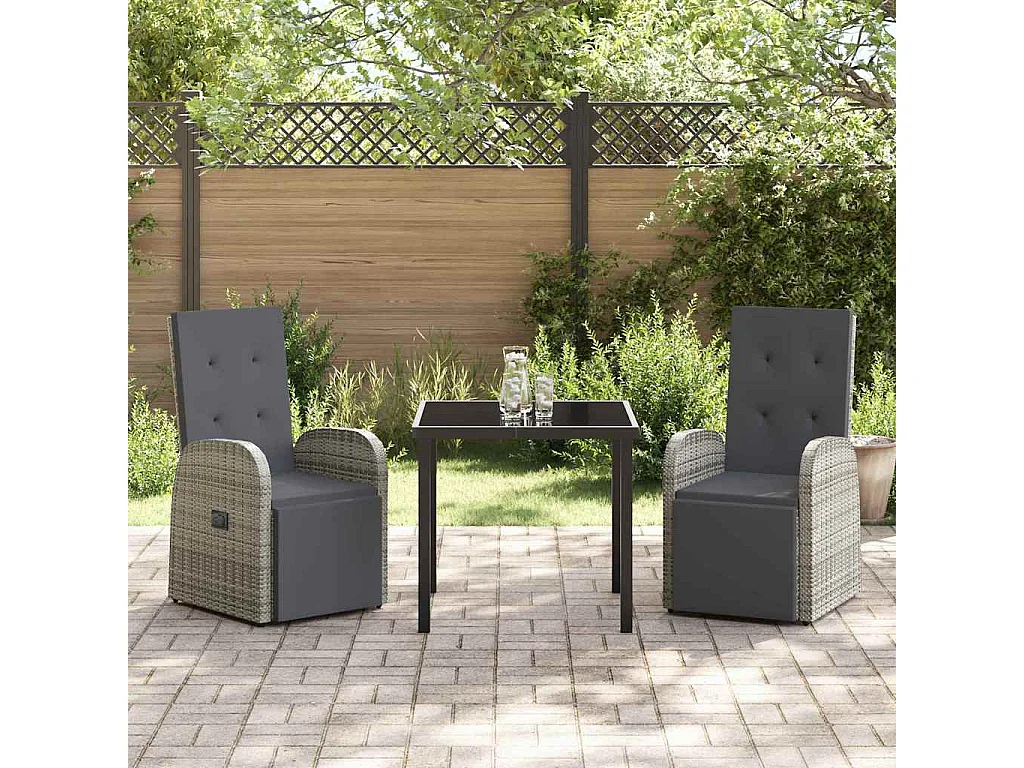 3-delige tuinset met grijze polyrotan kussens