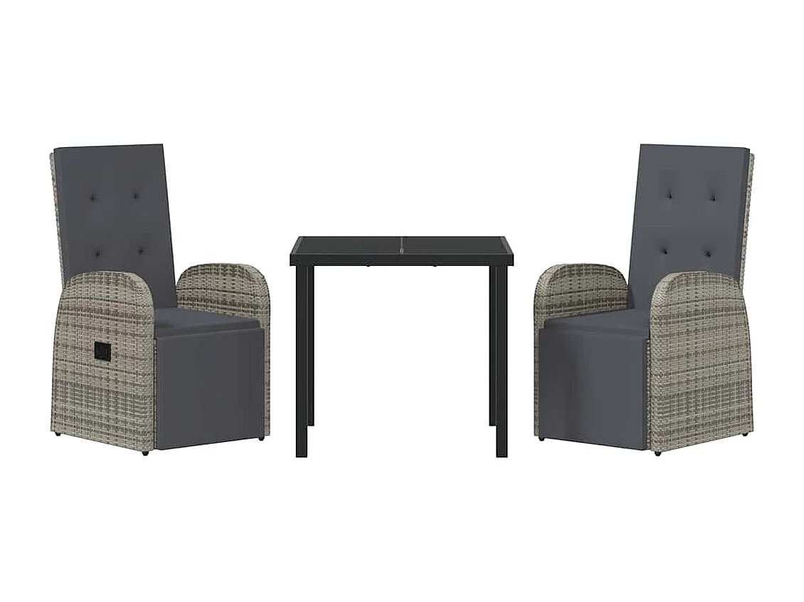 3-delige tuinset met grijze polyrotan kussens