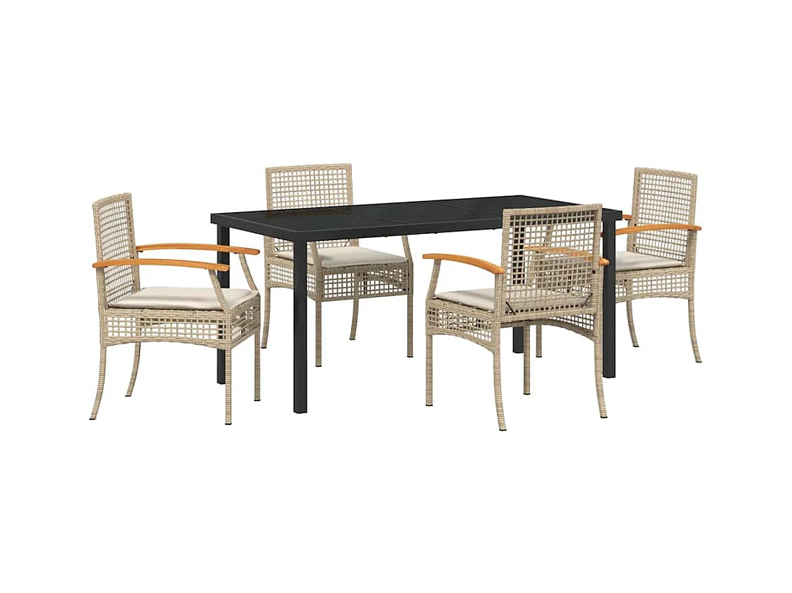 Set da pranzo da giardino 5 pezzi con cuscini beige in polyrattan