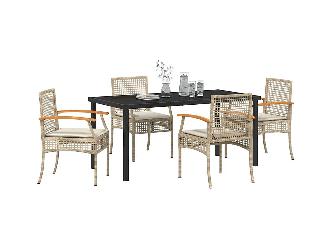 Set da pranzo da giardino 5 pezzi con cuscini beige in polyrattan
