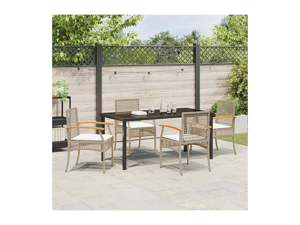 Set da pranzo da giardino 5 pezzi con cuscini beige in polyrattan