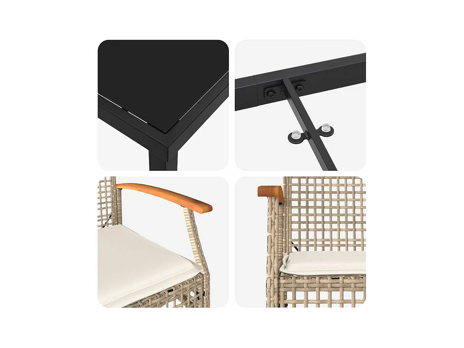 Set da pranzo da giardino 5 pezzi con cuscini beige in polyrattan