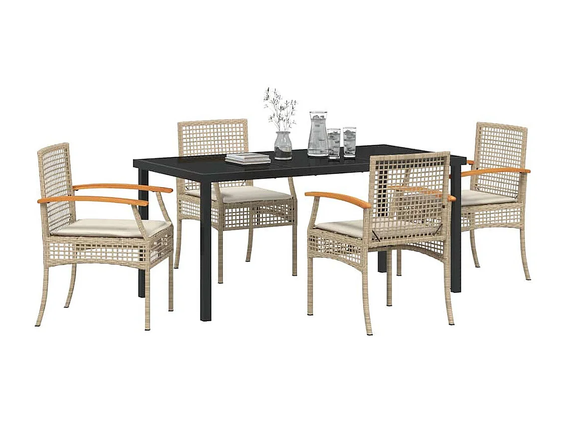 Juego de comedor de jardín de 5 piezas con cojines beige en ratán sintético