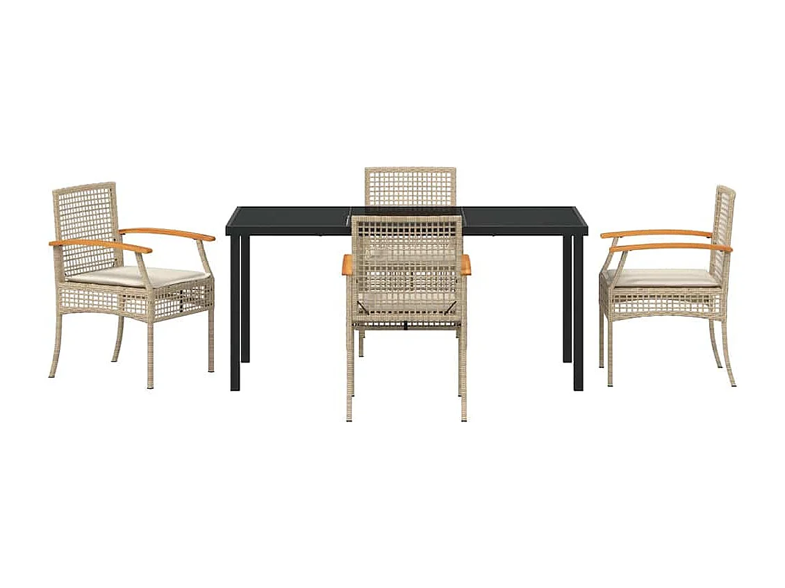 Juego de comedor de jardín de 5 piezas con cojines beige en ratán sintético