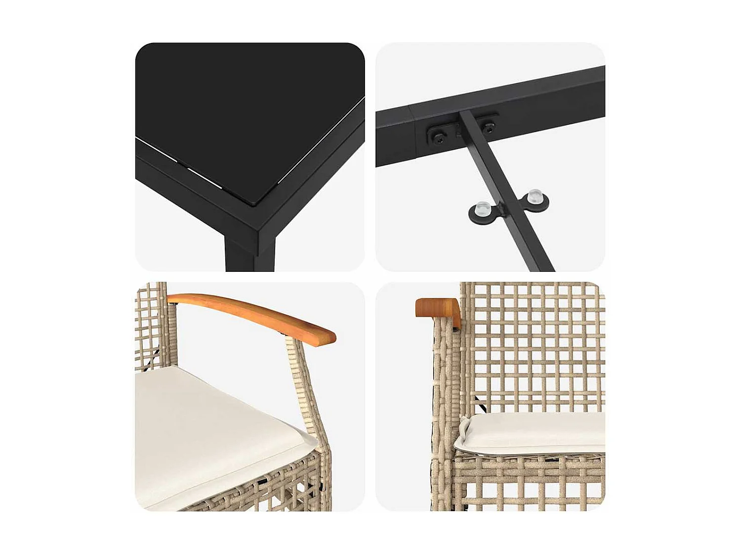 Juego de comedor de jardín de 5 piezas con cojines beige en ratán sintético