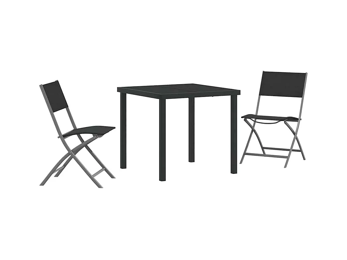 Set da pranzo da giardino 3 pezzi in textilene nero e acciaio