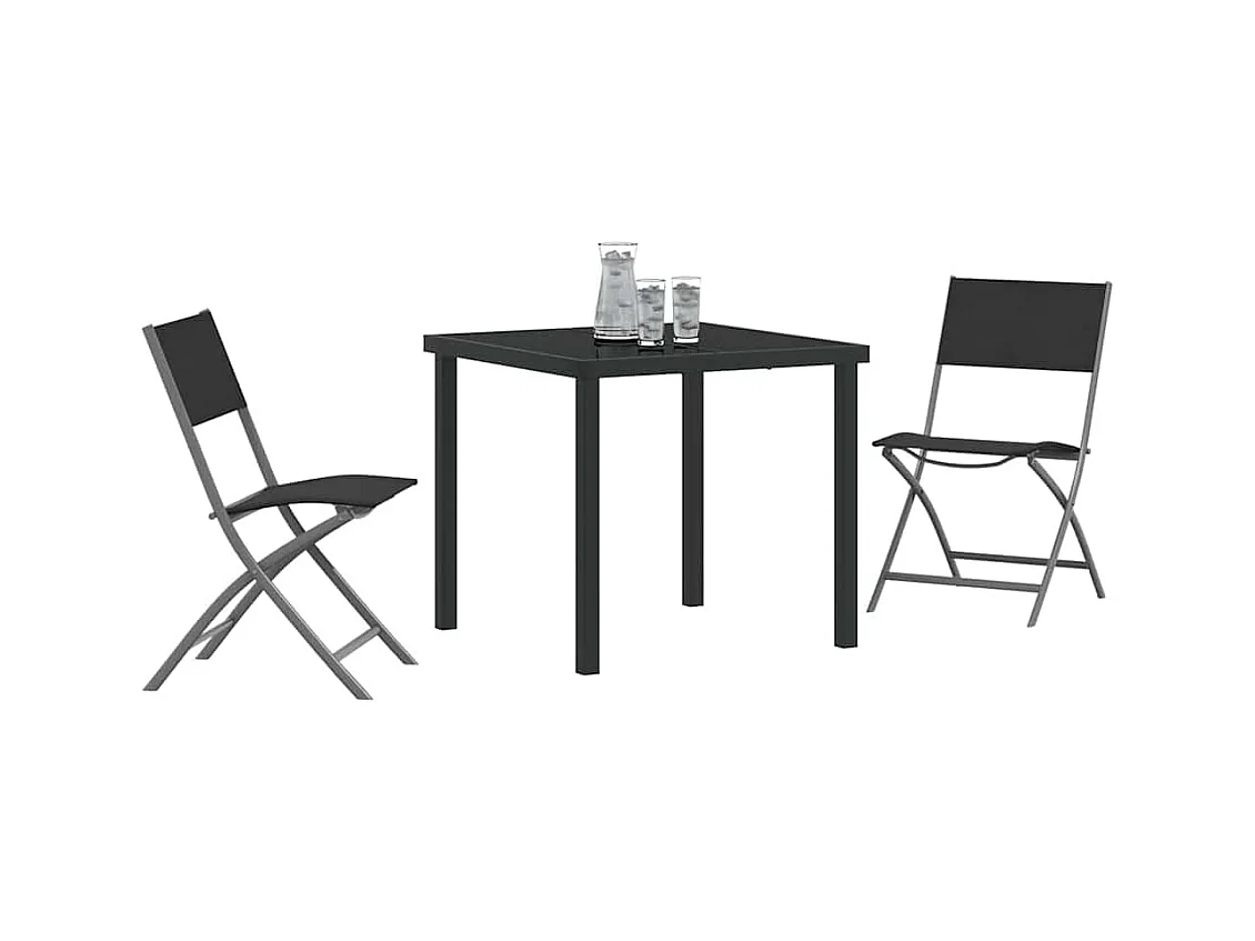 Set da pranzo da giardino 3 pezzi in textilene nero e acciaio