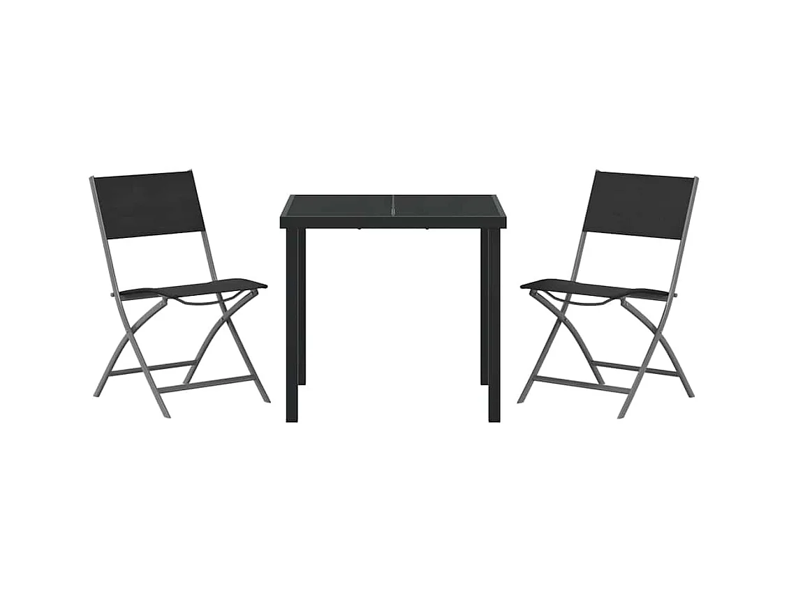 Set da pranzo da giardino 3 pezzi in textilene nero e acciaio