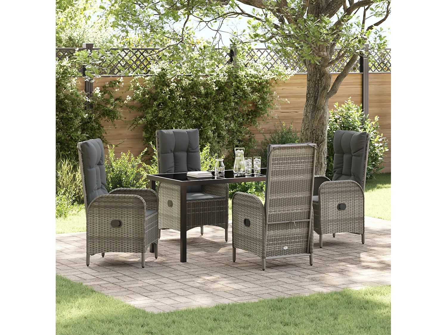 Set da pranzo da giardino 5 pezzi in polyrattan grigio