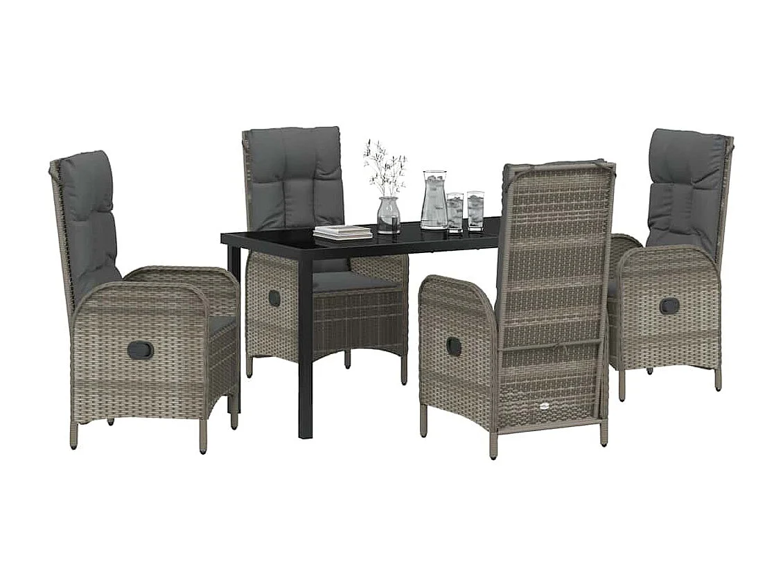 Set da pranzo da giardino 5 pezzi in polyrattan grigio