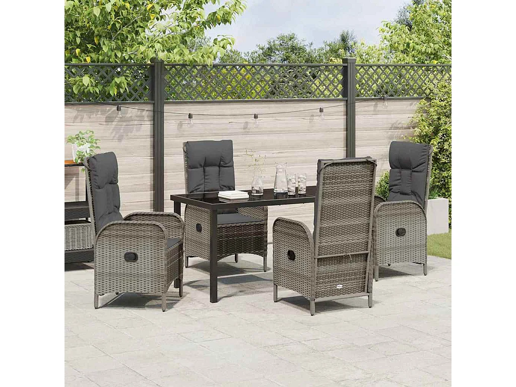 Set da pranzo da giardino 5 pezzi in polyrattan grigio
