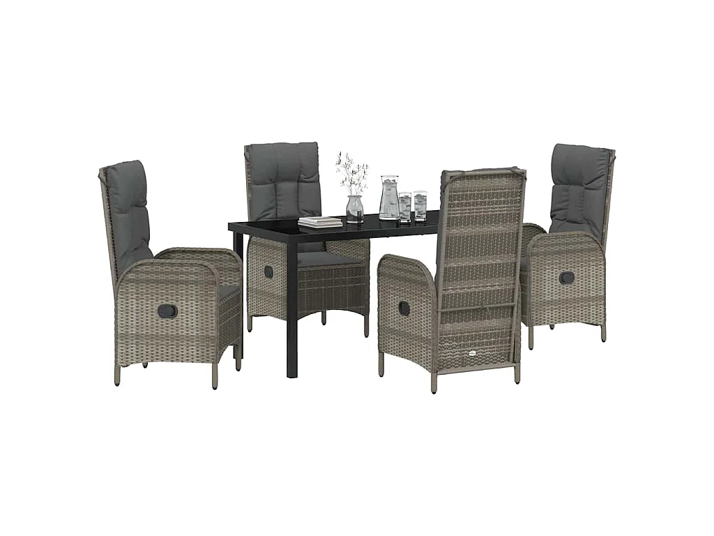 5-teiliges Garten-Essset, grau, Polyrattan