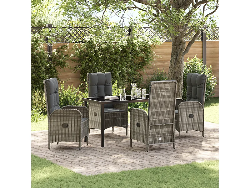 Set da pranzo da giardino 5 pezzi in polyrattan grigio
