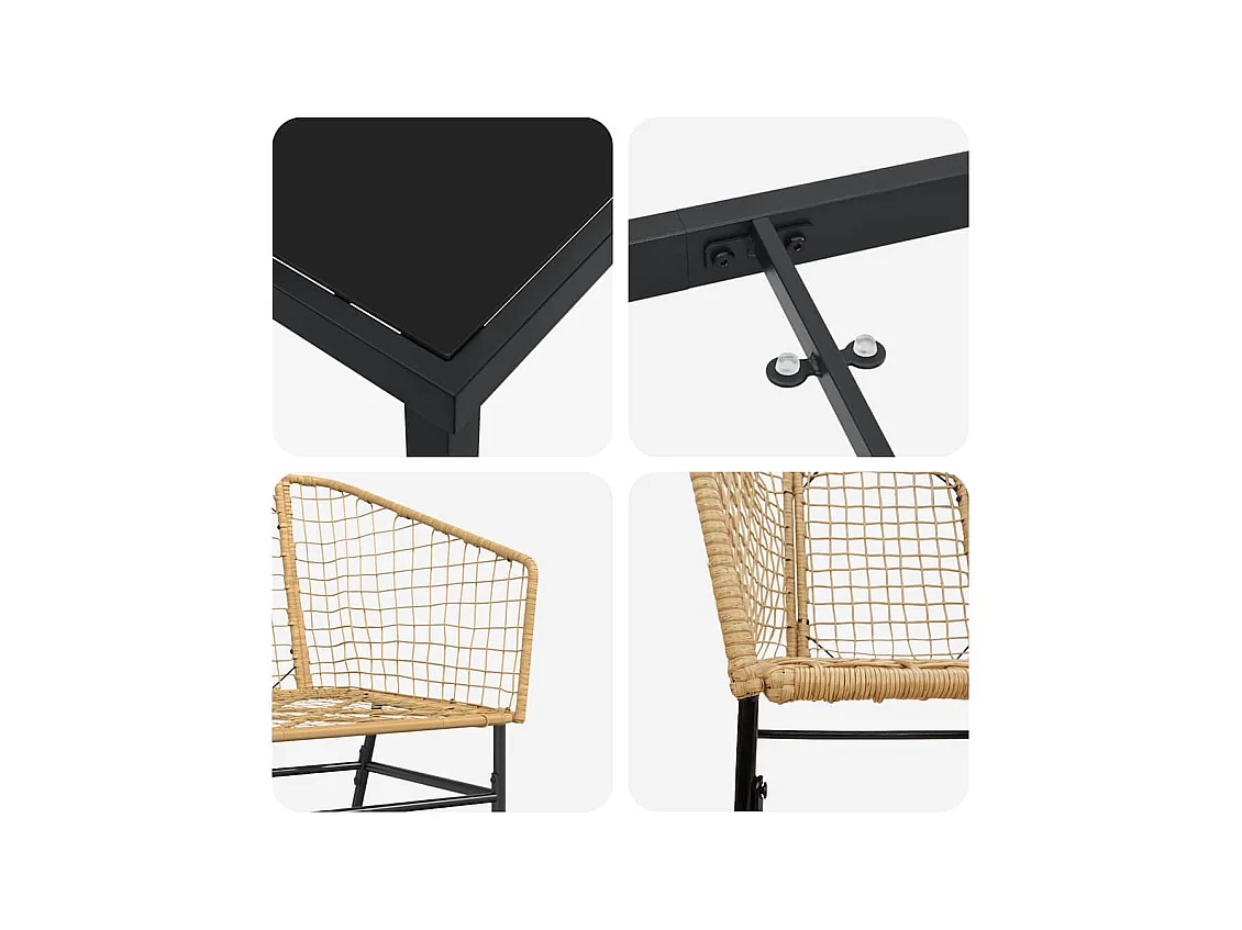 Set da pranzo da giardino in polyrattan marrone da 5 pezzi