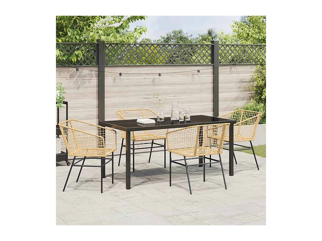 Set da pranzo da giardino in polyrattan marrone da 5 pezzi