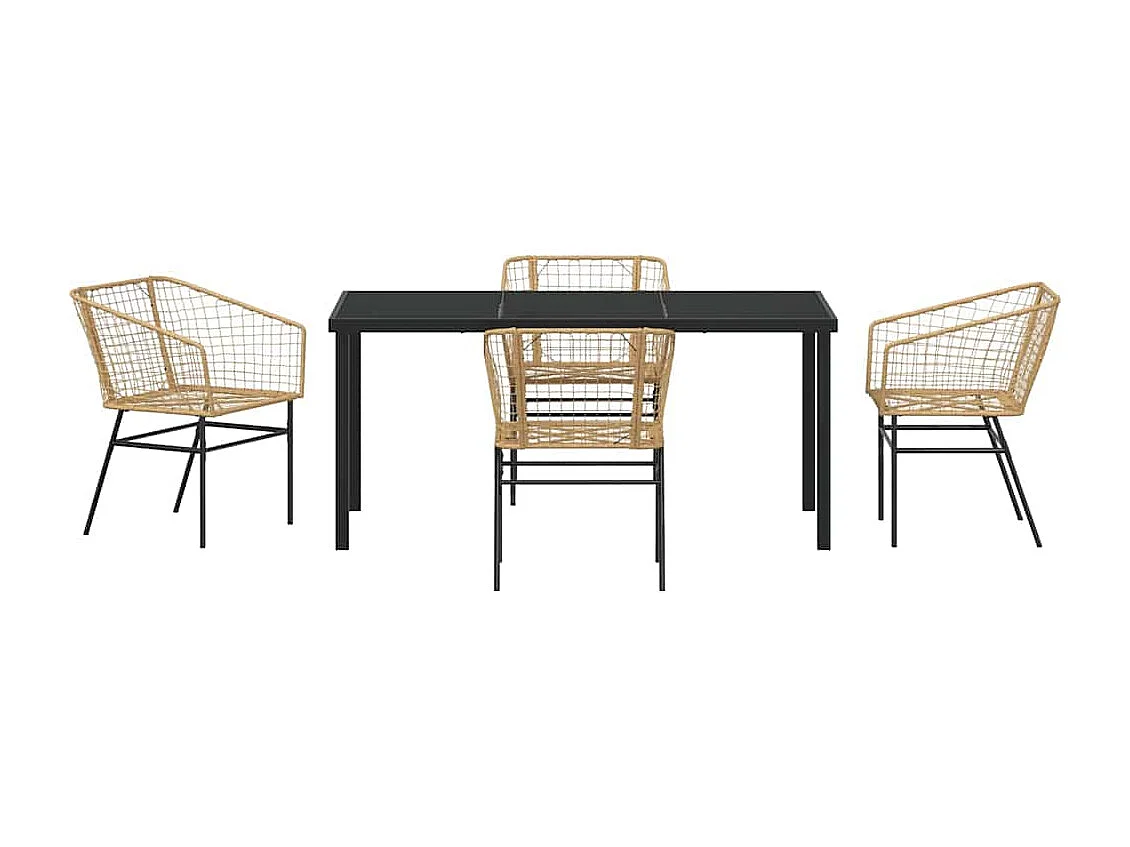 Set da pranzo da giardino in polyrattan marrone da 5 pezzi