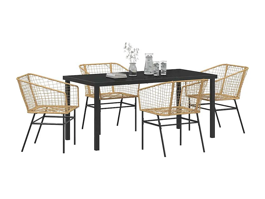 Ensemble de salle à manger de jardin 5 pièces marron en poly rattan