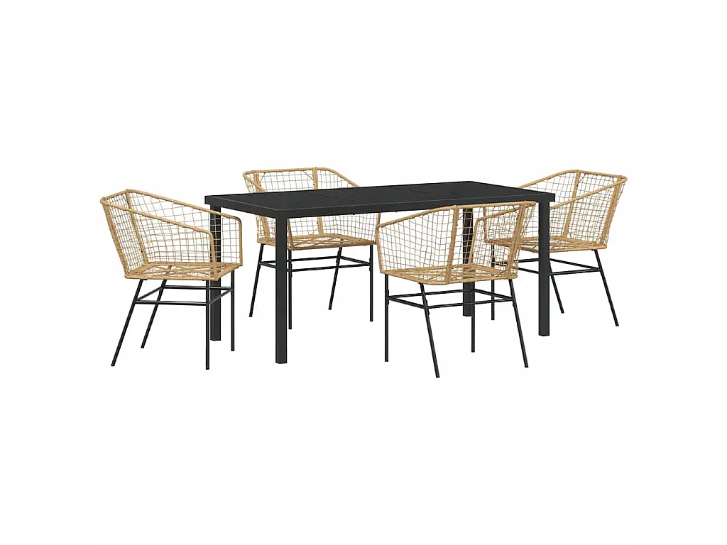 Juego de comedor de jardín de 5 piezas de ratán sintético marrón