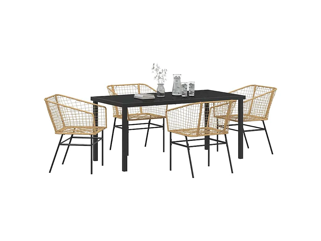 Juego de comedor de jardín de 5 piezas de ratán sintético marrón