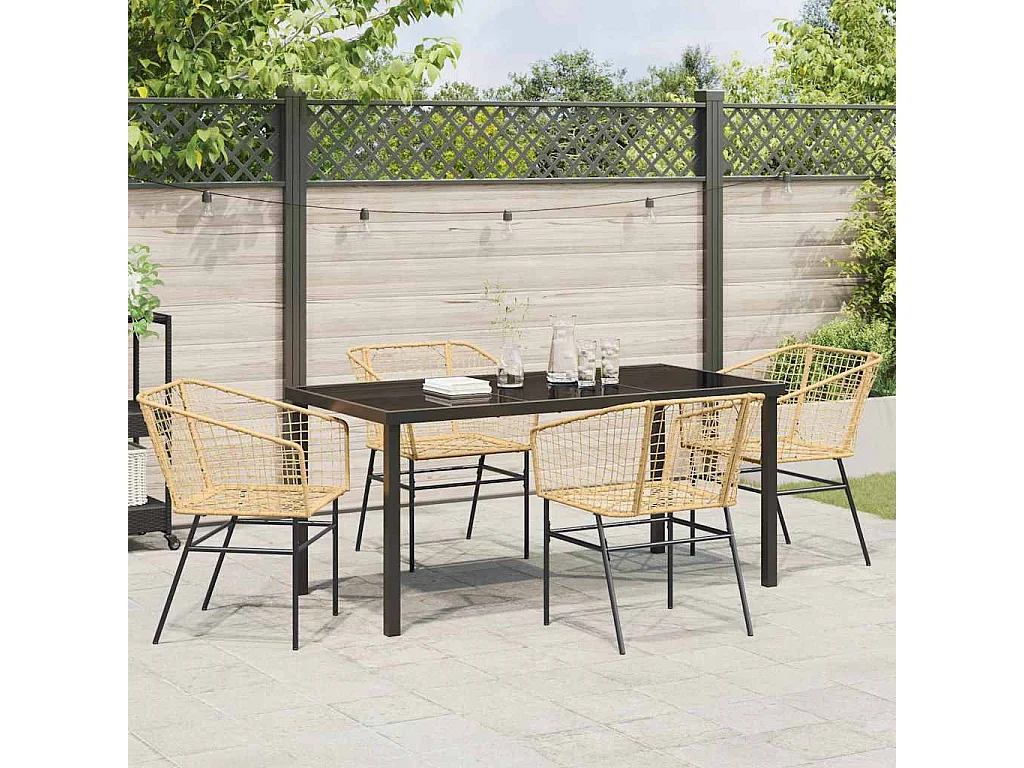 Juego de comedor de jardín de 5 piezas de ratán sintético marrón