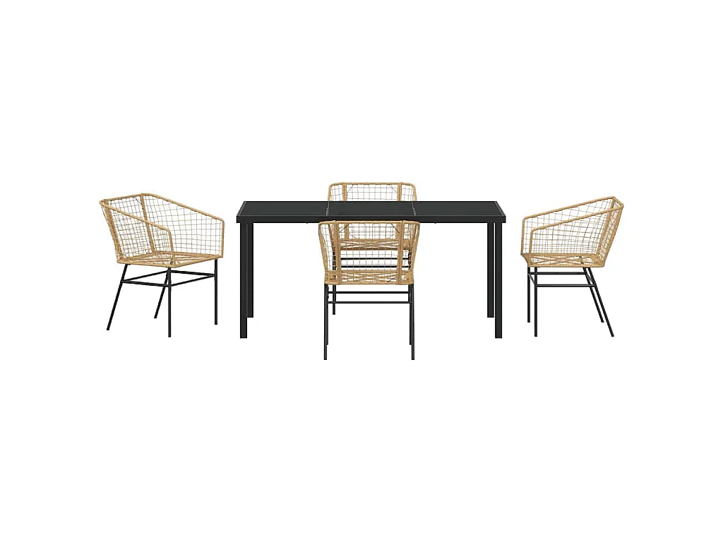 Juego de comedor de jardín de 5 piezas de ratán sintético marrón