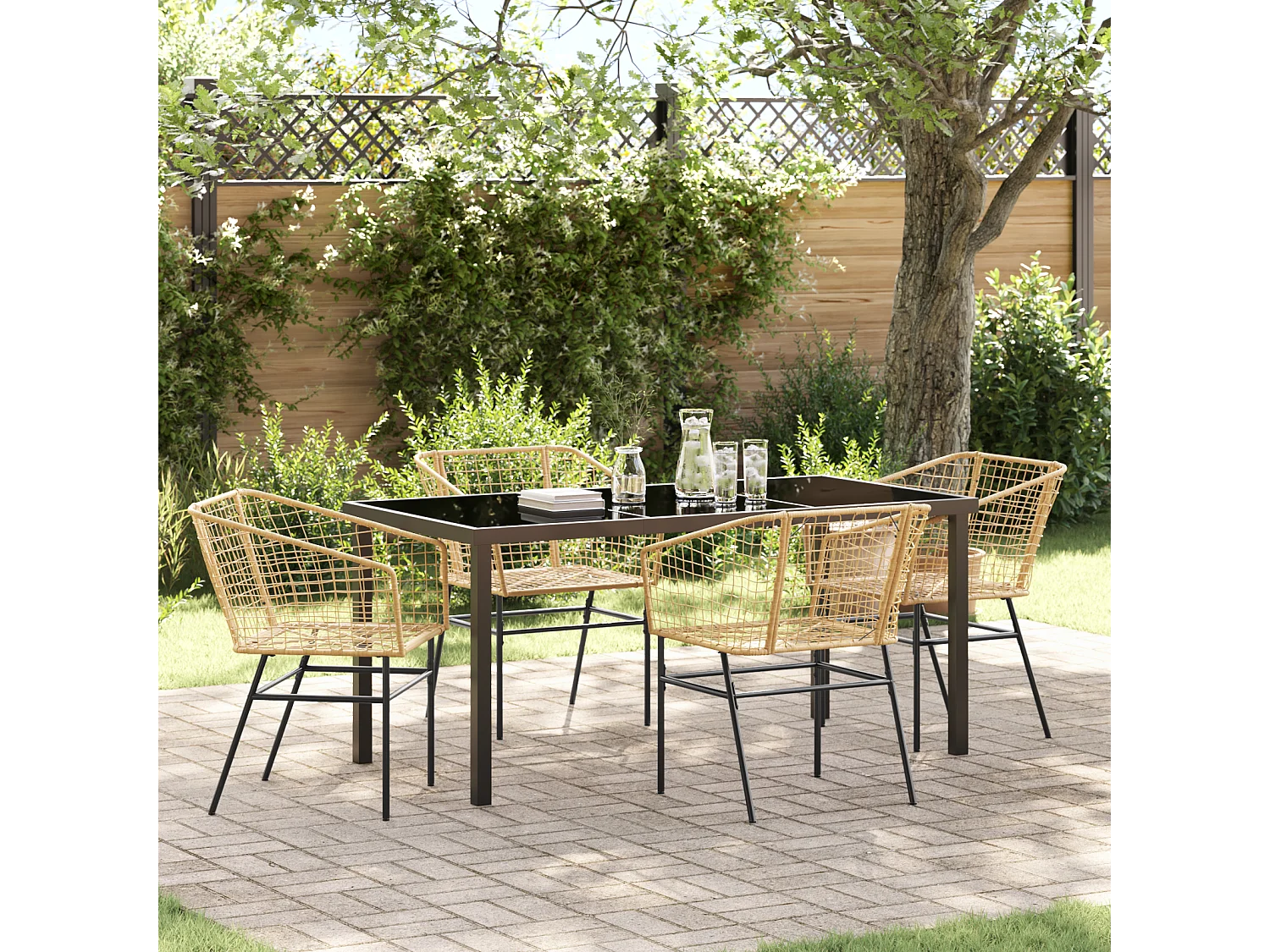 Ensemble de salle à manger de jardin 5 pièces marron en poly rattan