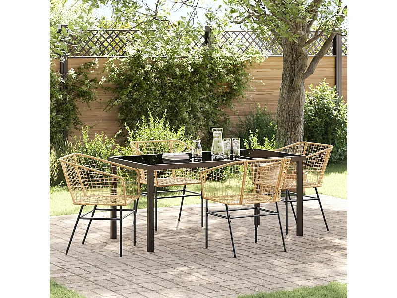 5-teiliges Garten-Essset aus braunem Polyrattan