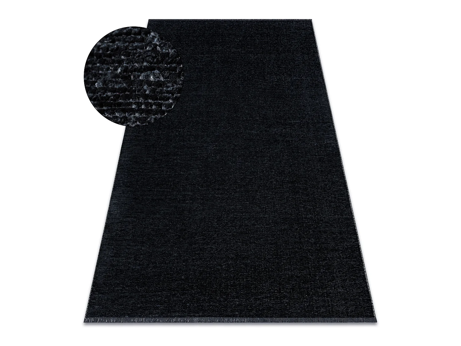 Tapijt FLORENCE 24021 Eenkleurig, glamour, plat geweven, franjes - zwa 135x190 cm