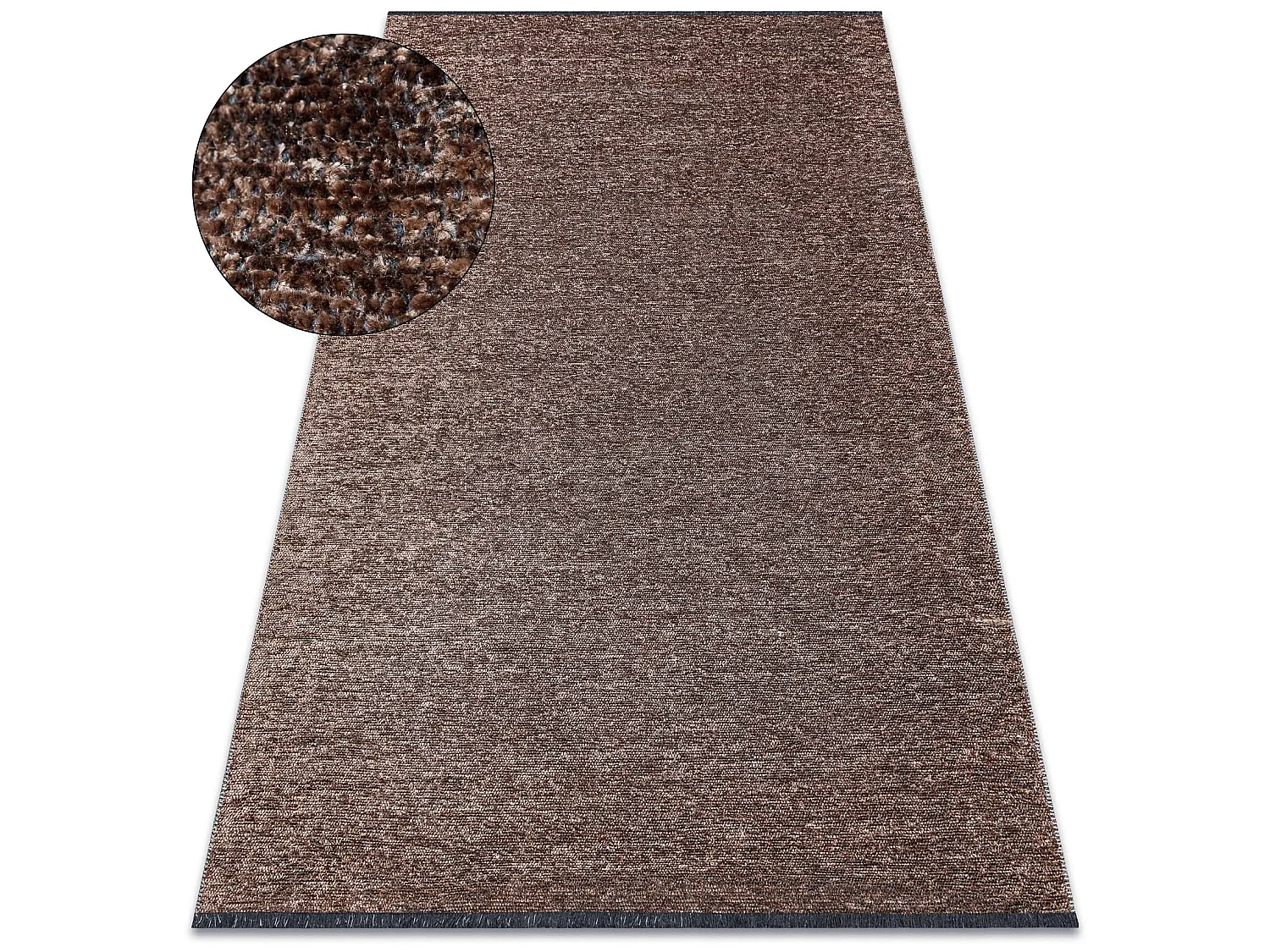 Tapis FLORENCE 24021 Uni, glamour, tissé à plat, franges - marron 155x220 cm