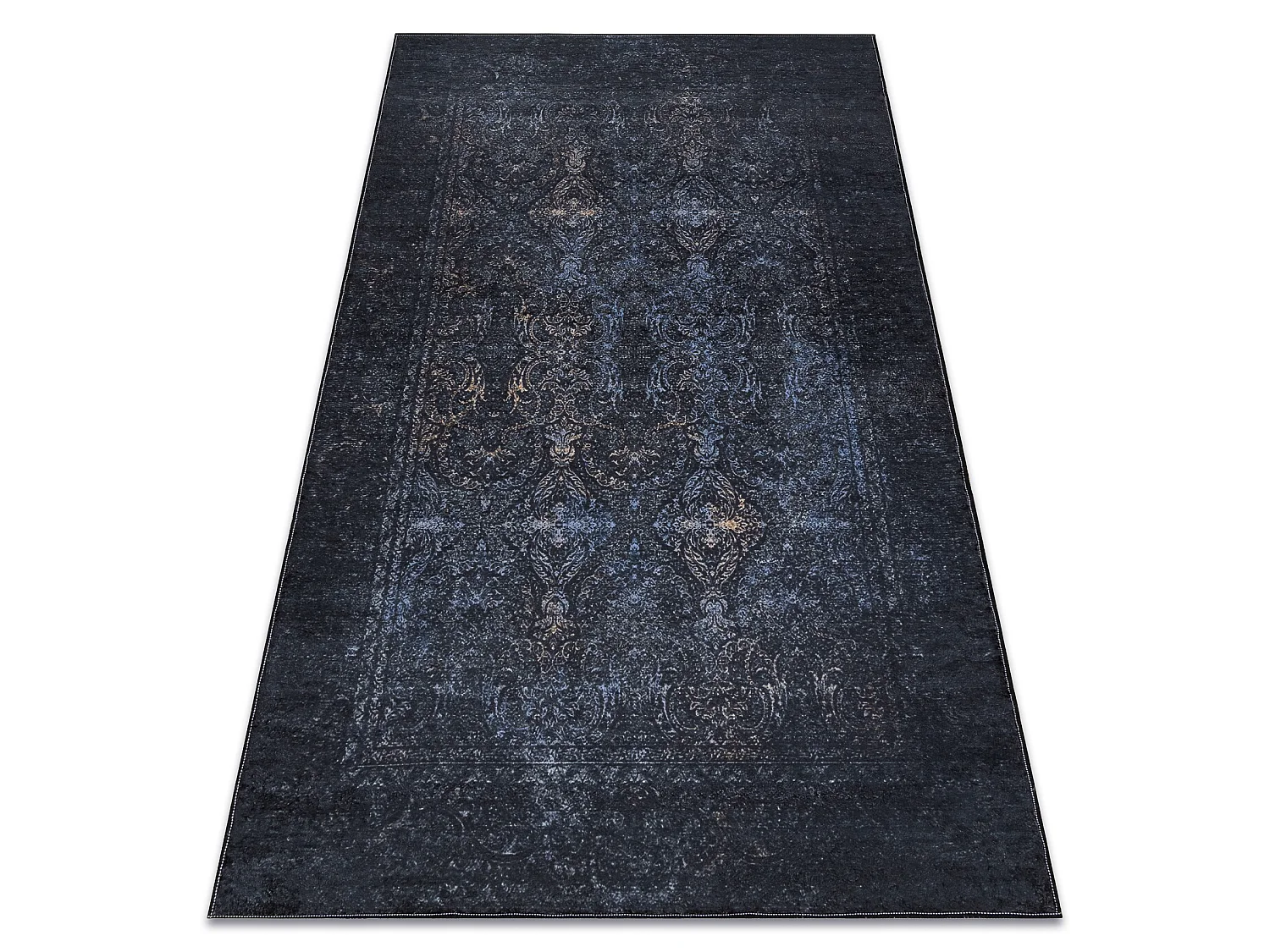 ANDRE 1058 tapijt wasbaar Ornament, vintage antislip - zwart / blauw  80x150 cm
