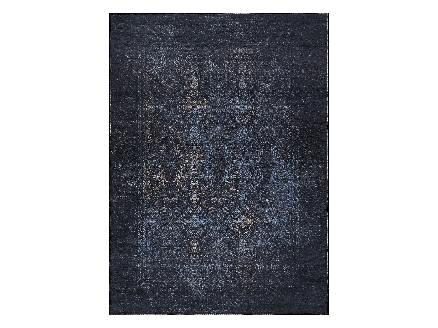 ANDRE 1058 tapijt wasbaar Ornament, vintage antislip - zwart / blauw  80x150 cm