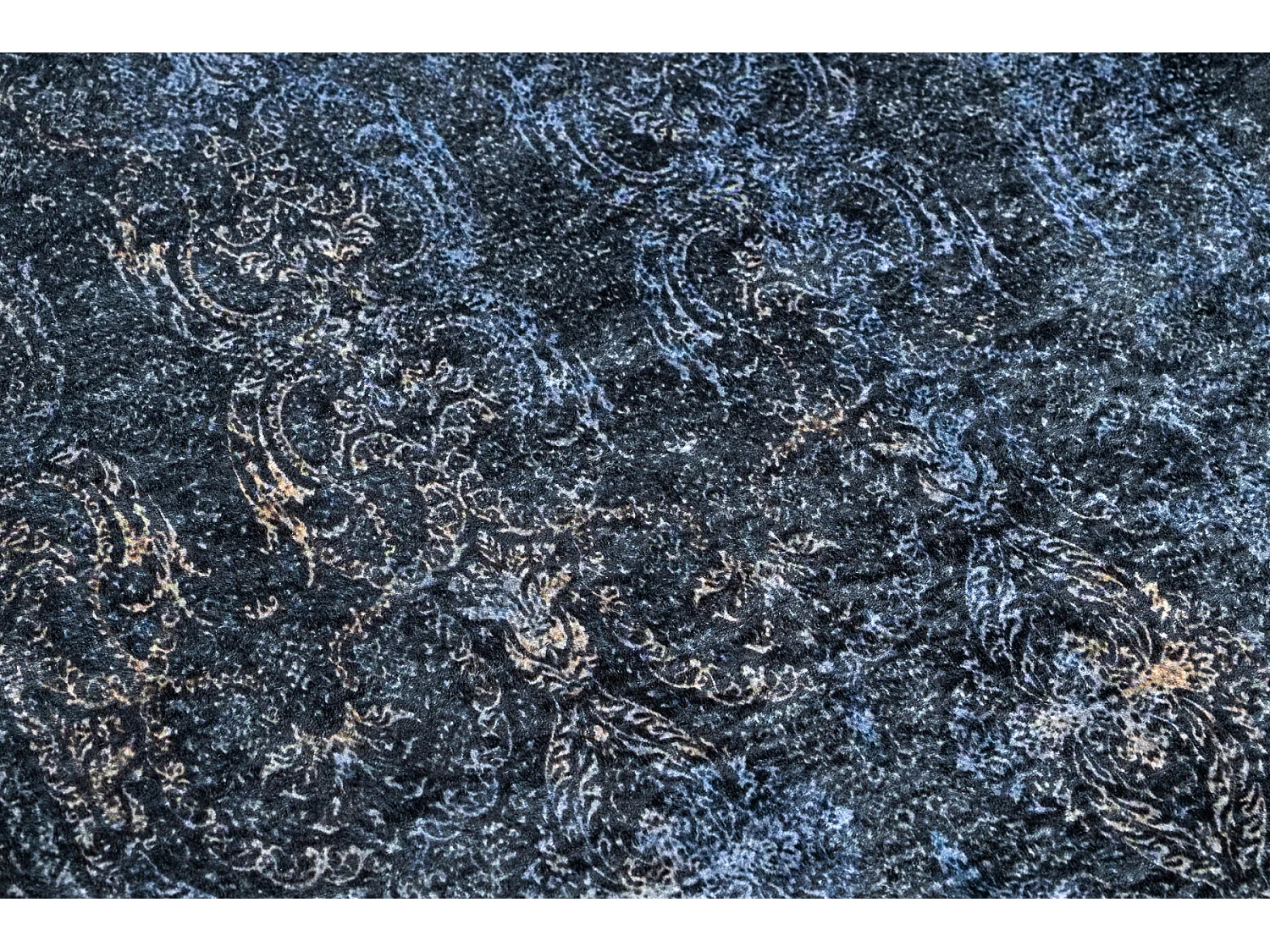 ANDRE 1058 tapijt wasbaar Ornament, vintage antislip - zwart / blauw  80x150 cm