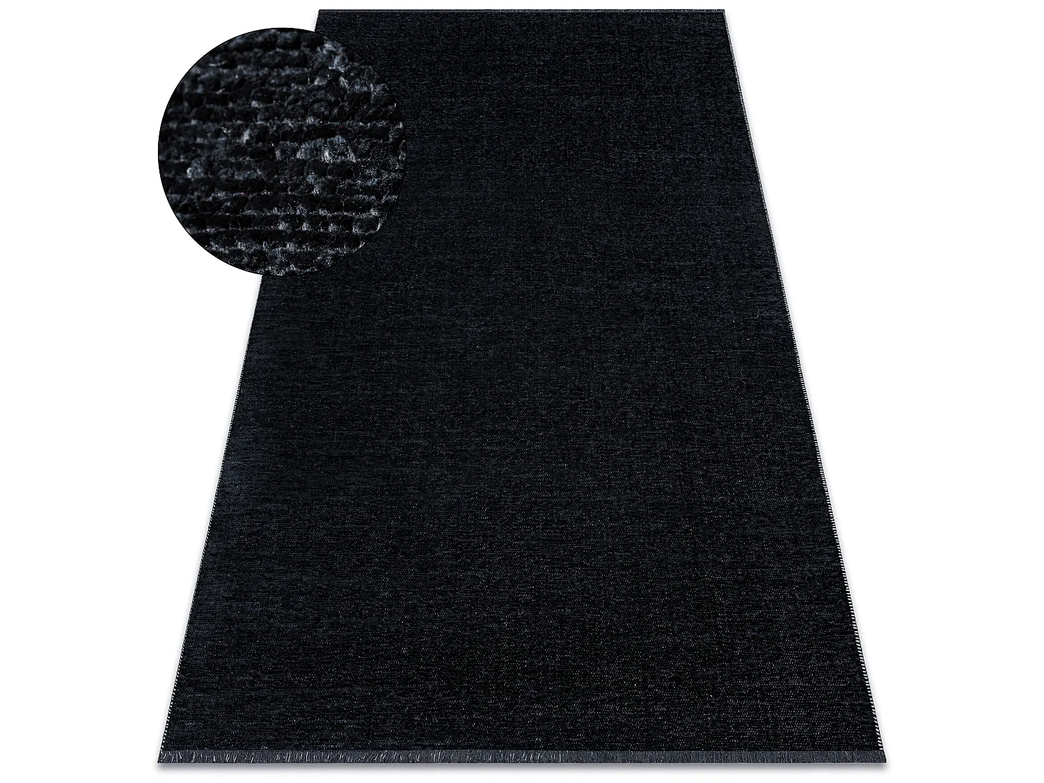 Tapijt FLORENCE 24021 Eenkleurig, glamour, plat geweven, franjes - zwa 78x150 cm