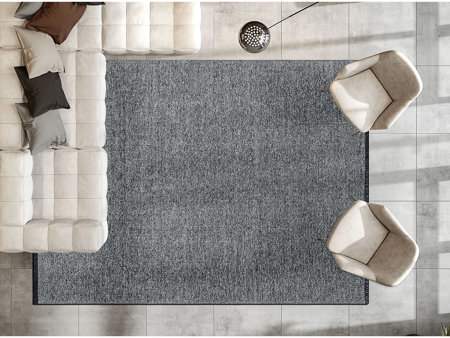 Tapijt FLORENCE 24021 Eenkleurig, glamour, plat geweven, franjes - gri 135x190 cm