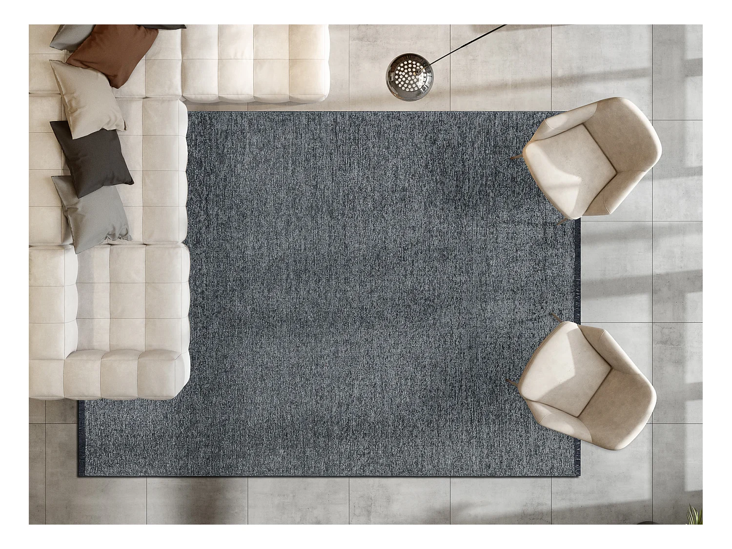 Tapijt FLORENCE 24021 Eenkleurig, glamour, plat geweven, franjes - zee 155x220 cm