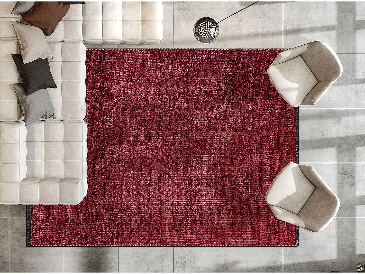 Tapijt FLORENCE 24021 Eenkleurig, glamour, plat geweven, franjes - Roo 175x270 cm