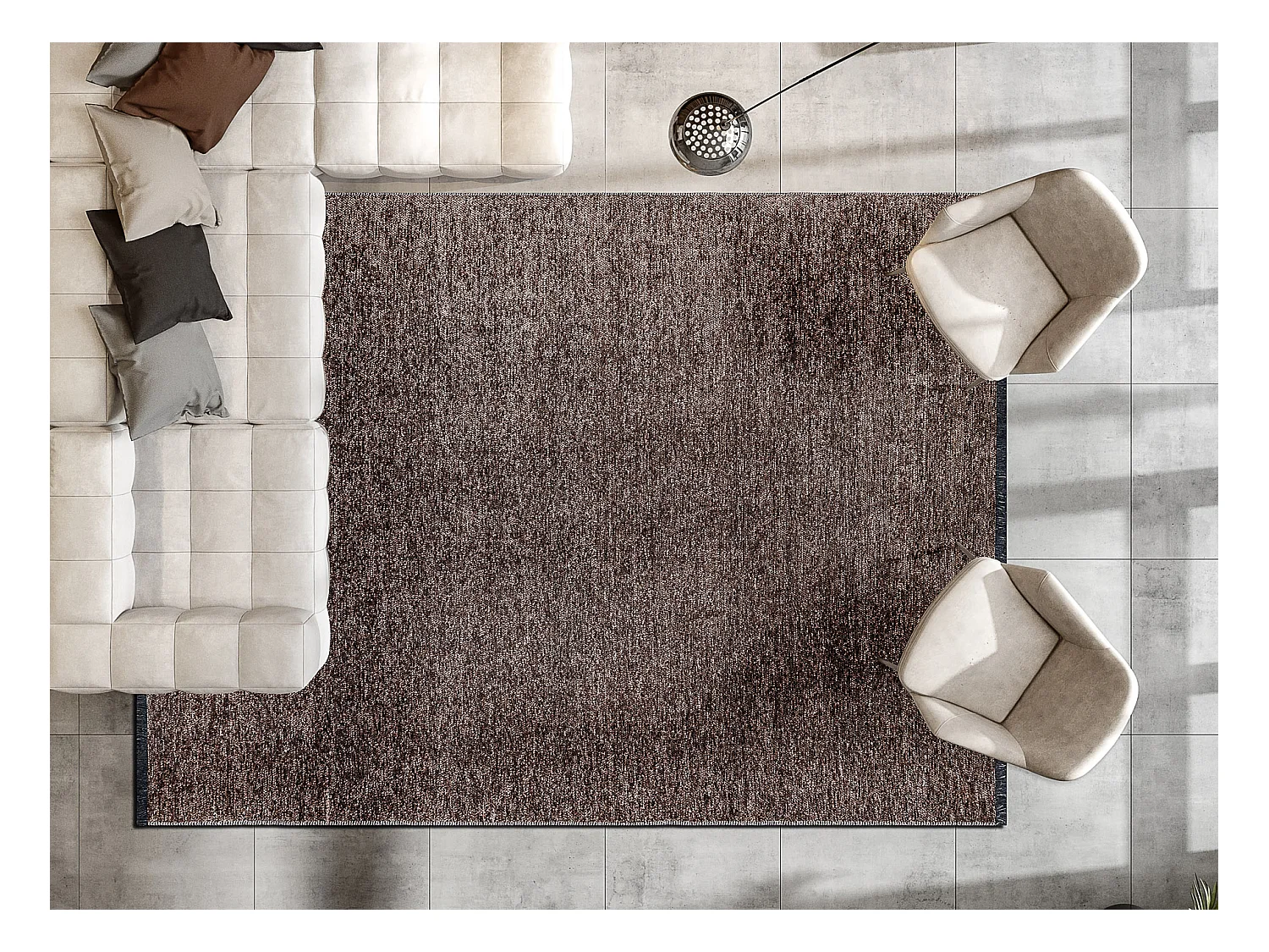 Tapis FLORENCE 24021 Uni, glamour, tissé à plat, franges - marron 78x150 cm