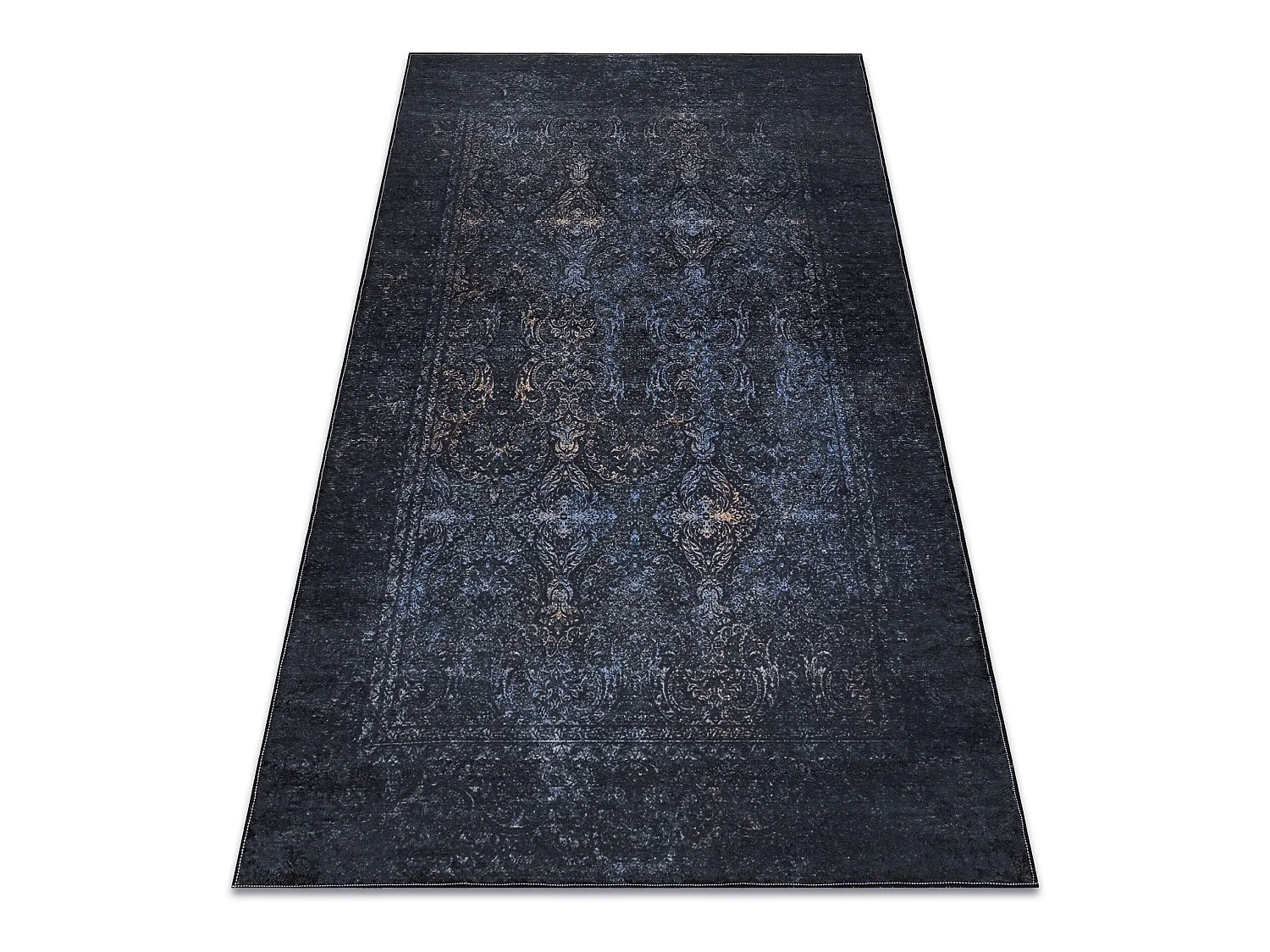 ANDRE 1058 tapijt wasbaar Ornament, vintage antislip - zwart / blauw  160x220 cm