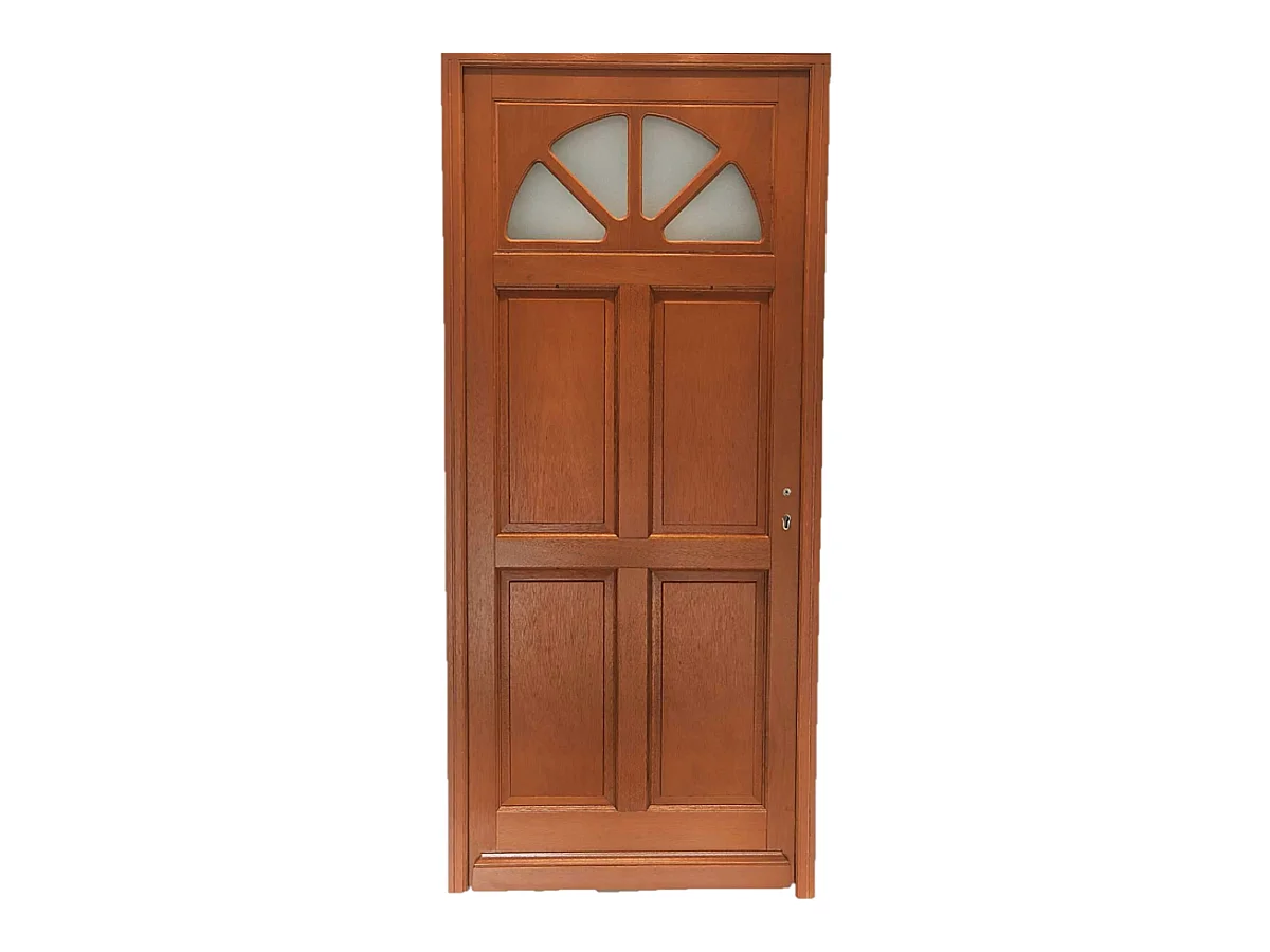 Porte D'Entrée Bois Vitrée, Ferji, H,215Xl,90 P,Gauche + Poignée Et Barillet (Ref 010403Fp) Cote Tableau