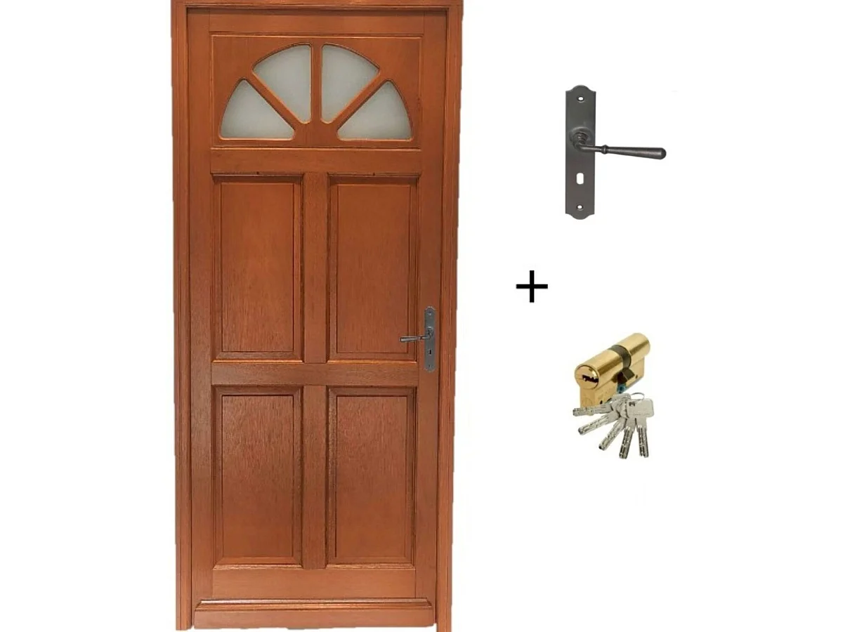 Porte D'entrée Bois Vitrée Ferji, H.215xl.90 Côte Tableau P,gauche, Poignée, Barillet Gd Menuiseries