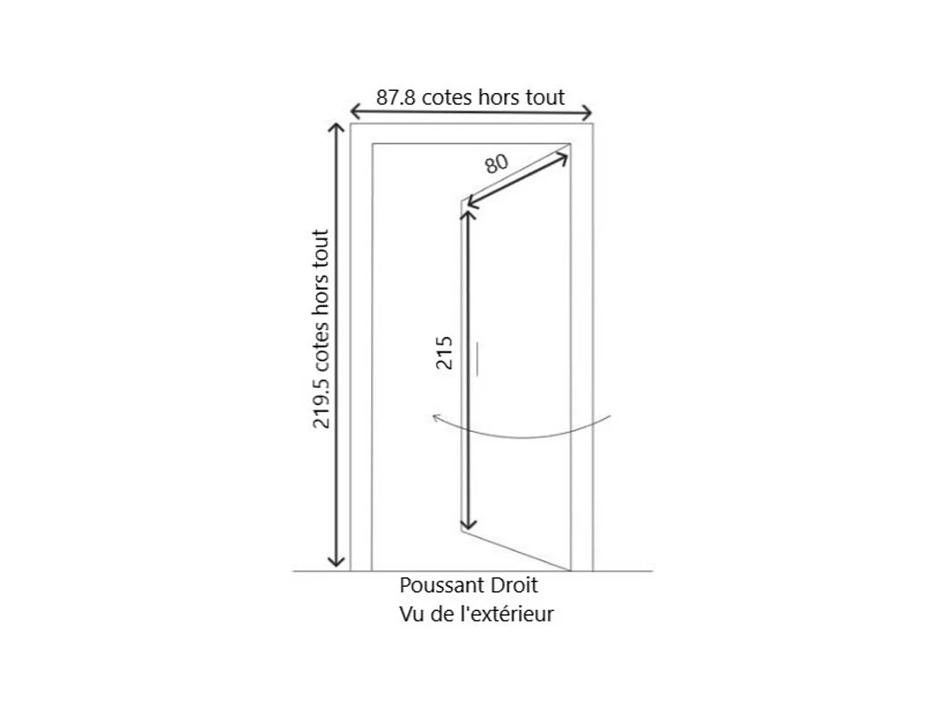 Porte d'entree Bois vitree, Alena, H,215xl,80  p, droit + Poignee Et Barillet ( ref 010723NO) Cotes Tableau