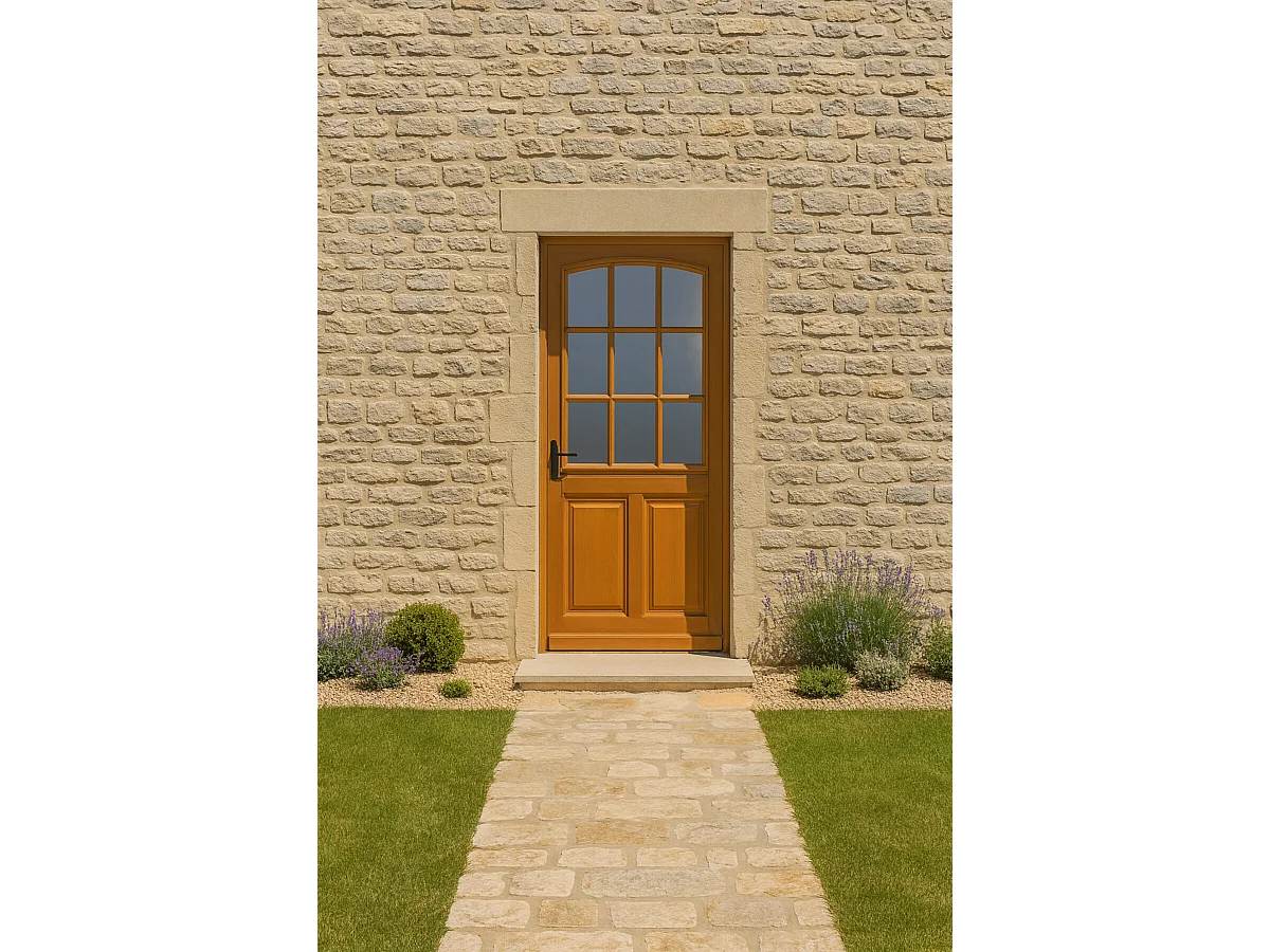 Puerta de entrada de madera 'Alena' 215X80 batiente recta Se vende con manilla y cerradura sin manilla