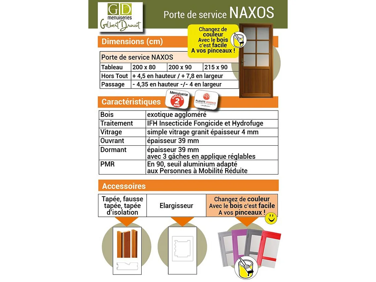 Puerta de servicio de madera 'Naxos' 200X90 Empuje a la derecha (Dimensiones de la mesa) sin manilla
