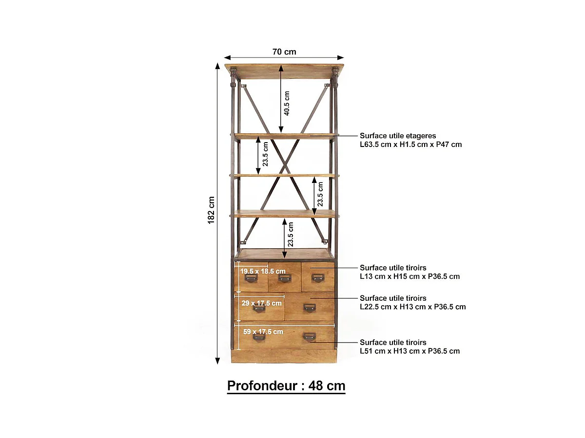 Petite bibliothèque en métal et bois de manguier Marcel